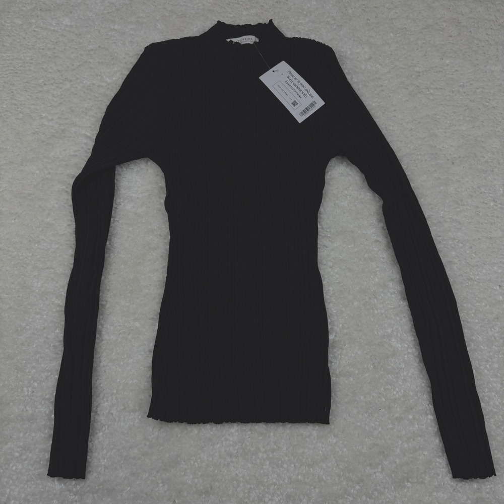 12th Tribe Ribbed Mock Neck Sweater Women Medium Black Long Sleeve Travel